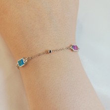 Crystal Atelier Gümüş Rodyumlu Renkli Sıra Taşlı Bileklik