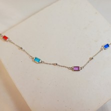Crystal Atelier Gümüş Rodyumlu Renkli Sıra Taşlı Bileklik