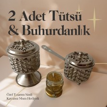 Be Beauty 2 Adet Gümüş Renk Şık Tasarımlı Metal Tütsü & Buhurdanlık Seti (Simli Mum Hediyeli) Mod9