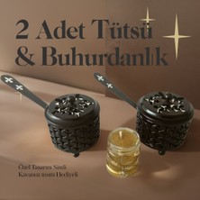 Be Beauty 2 Adet Siyah Renk Şık Tasarımlı Metal Tütsü & Buhurdanlık Seti (Simli Mum Hediyeli) Mod4