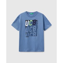 Erkek Çocuk Havacı Mavi Benetton Logo Baskılı T-Shirt
