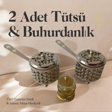 Be Beauty 2 Adet Gümüş Renk Şık Tasarımlı Metal Tütsü & Buhurdanlık Seti (Simli Mum Hediyeli) Mod6