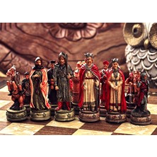Magnet Depo Camelot Temalı Lüks Satranç Oyunu Orta Boy ve Yenigün Düz Satranç Tahtası Orta Boy Şah 8 cm