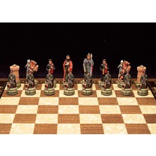 Magnet Depo Camelot Temalı Lüks Satranç Oyunu Orta Boy ve Yenigün Düz Satranç Tahtası Orta Boy Şah 8 cm