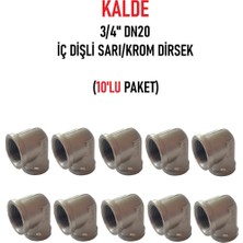 Kalde (10'lu Paket) 3/4" DN20 Sarı/krom Dirsek İç Dişli (Dişi) - Brass Internal Thread Elbow