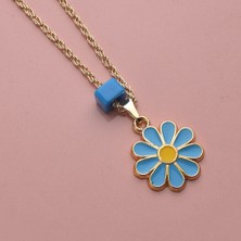 İdol Avm Yeni Moda Papatya Kadın Kolye Mavi Takı Aksesuar