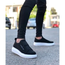 BA0307 Boa Kalın Yüksek Taban Çift Bant Siyah Beyaz Erkek Ayakkabı