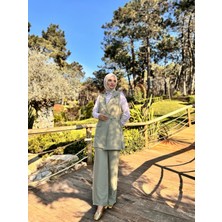 Ceket Yaka Tokalı Ikili Yelek Takım