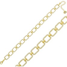 925 Ayar Gümüş Gold Kare Taşlı Bileklik