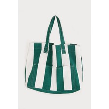 By Nevser Kadın Kanvas 2 Cepli Günlük Renkli Plaj Omuz Çantası Yeşil