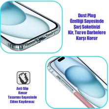 Evax (Tıpalı Şeffaf) Apple iPhone 15 Pro Max Kamera Koruyuculu Şarj Yeri Tıpalı Yumuşak Şeffaf Silikon Kılıf
