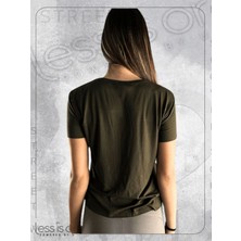 lessisor.co Bisiklet Yaka Kısa Kollu Haki Renk Basic Tshirt
