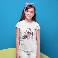 Kaliteli Pamuk Penye Unisex Erkek Kız  Çocuk Baskılı Tshirt 5 6 7 8 9 10 11 12 13 14 Yaş Hellokitty