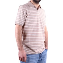 Dagoster DMG23-231237 Bej Beyaz Günlük Çizgili Polo Yaka Erkek Tişört