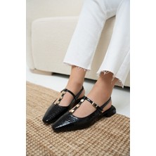 Moza Siyah Rugan Zımba Detaylı Kadın  Babet