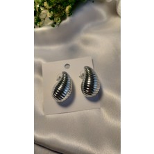 Stainless Steel Silver Çizgi Detaylı Bubble Küpe