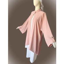 Broş Detaylı Pudra Rengi Dökümlü Abaya, Her Adımda Zarafet