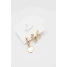 Glare Jewellery Gold Üçlü Kalp Model Küpe