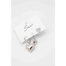Glare Jewellery Üçlü Kalp Gümüş Küpe