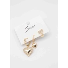 Glare Jewellery Üçlü Kalp Gold Küpe