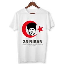 Alpşan Ticaret 23 Nisan Atatürk Baskılı Çocuk Tişörtü Kız Erkek Beyaz Çocuk Tshirt 23 Nisan