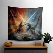 Painted Anarchy Soyut Kozmik Kaos Işın Kılıcı Düello Duvar Örtüsü - %100 Pamuk Sırt, Polyester Ön - Canlı