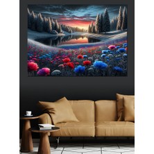 Ekart Renkli Çiçek Tarlası Dekoratif Kanvas - Mdf Ahşap Tablo