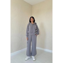 Fevien Füme Kapüşonlu Sweatshirt ve Kargo Pantolon Takım