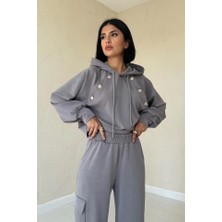 Fevien Füme Kapüşonlu Sweatshirt ve Kargo Pantolon Takım