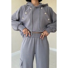 Fevien Füme Kapüşonlu Sweatshirt ve Kargo Pantolon Takım