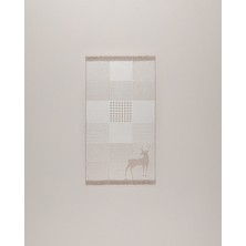 Pétale Pamuklu Saçaklı Dokuma Kilim - Ekru/bej - 60X100 cm