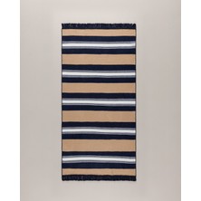 Rosée Pamuklu Saçaklı Dokuma Kilim - Bej/lacivert - 80X150 cm