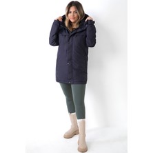 Kadın Lacivert Içi Polarlı Su ve Rüzgar Geçirmez Kapüşonlu Kışlık Mont & Kaban & Parka