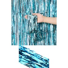 Metalize Arka Fon Kapı Perdesi Açık Mavi 100 x 200  cm