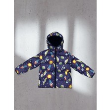 Erkek Çocuk Içi Polarlı Kapüşonlu Ufo Desenli Kışlık Şişme Mont & Kaban & Parka