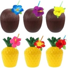 ENG Nessiworld Ananas &amp; Hindistan Cevizi Tasarımlı Pipetli Bardak Seti (6 Adet)