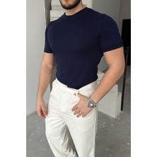 Livio Ferri Kama Erkek Bisiklet Yaka Pamuk Regular Fit Kısa Kollu Ince Triko Tişört