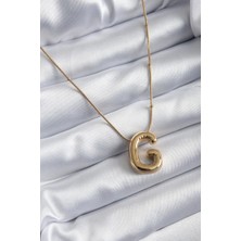 Çelik Zincirli G Harfli Gold Renk Bubble Kolye
