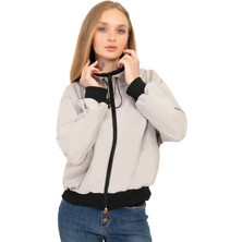 Kadın Taş Dik Yaka Su ve Rüzgar Geçirmez Oversize Crop Mevsimlik Yağmurluk Rüzgarlık Rys-Y-30