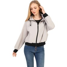 Kadın Taş Dik Yaka Su ve Rüzgar Geçirmez Oversize Crop Mevsimlik Yağmurluk Rüzgarlık Rys-Y-30