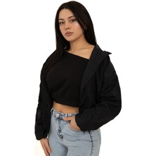 Kadın Siyah Kapüşonlu Su ve Rüzgar Geçirmez Cepli Içi Astarlı Oversize Yağmurluk Rys-Y-20