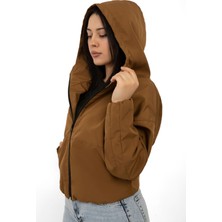 Kadın Taba Kapüşonlu Su ve Rüzgar Geçirmez Cepli Içi Astarlı Oversize Yağmurluk Rys-Y-20