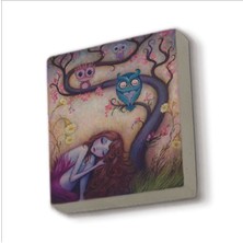 Baykuşlar ve Kız Baskılı Taş Magnet 5x5