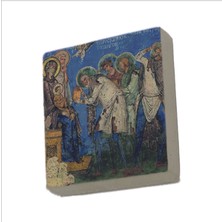 Kapadokya Göreme Tokalı Kilise Freski - Müneccim Kralların Tapınması Baskılı Taş Magnet 5x5