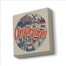Amsterdam Sembolleri Baskılı Taş Magnet 5x5