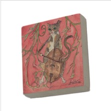 Çello Çalan Kedi Baskılı Taş Magnet 5x5