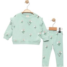 Kız Bebek Yeşil Sweatshirt ve Fitilli Tayt - Alt Üst Takım
