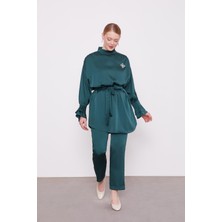 Lêvi D'or Zümrüt Yeşili Kol Fırfır Detaylı İkili Takım