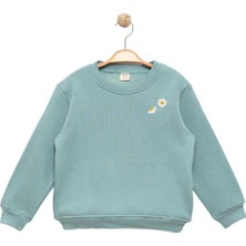 Kız Çocuk Yeşil Sweatshirt Papatyalı - Kız Çocuk Giyim