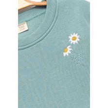 Kız Çocuk Yeşil Sweatshirt Papatyalı - Kız Çocuk Giyim